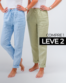 (Compre 1 Leve 2) Calça Cagliari™ em Linho de Algodão e Cós Ajustável